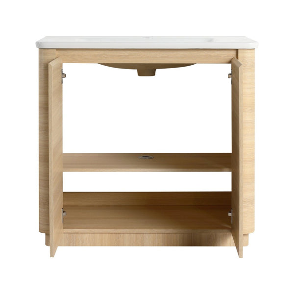 English Elm 36'' Freestanding Bathroom Vanity Plywood Cabinet Ceramic Sink Soft Close Doors W999P351893
