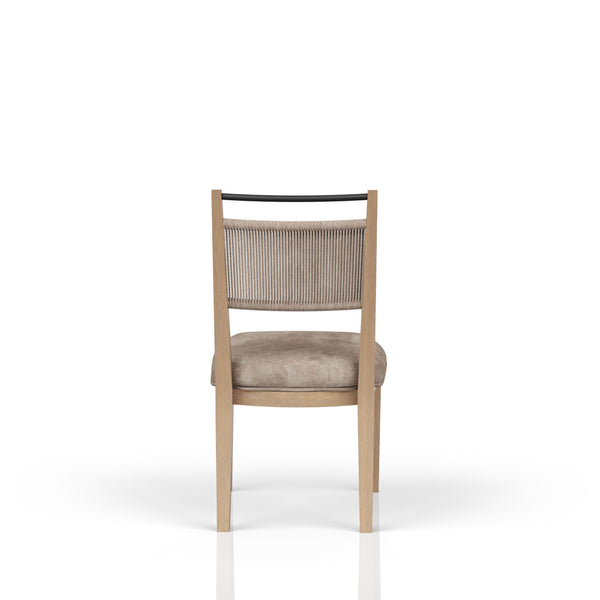 English Elm Rope Woven-Back Dining Chair with Vanilla Wood Frame and Camel Upholstered Seat for Stylish Comfort Brown 39.75 L x 21.75 W x 13.5 H B2699P296294