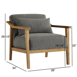 English Elm Reagan Mid-Century Wood Arm Accent Chair with Lumbar Pillow, Walnut Frame, Durable Upholstery Comfort Charcoal grey B050P390600