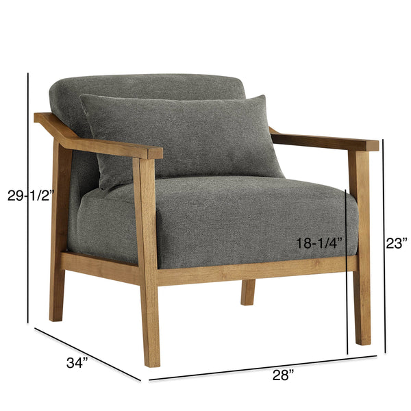 English Elm Reagan Mid-Century Wood Arm Accent Chair with Lumbar Pillow, Walnut Frame, Durable Upholstery Comfort Charcoal grey B050P390600