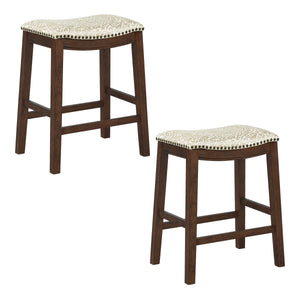OSP Home Furnishings 24" Saddle Stool - Set of 2 Damask Taupe / Dark Walnut