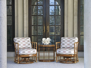 Lexington Tommy Bahama Outdoor 3360-950 Coastal Luxury Demilune End Table - Stylish Bamboo & Wavy Glass For Elegant Living Spaces  Wood 3360-950