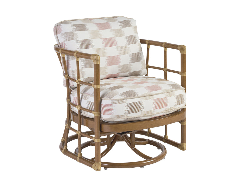 Lexington Tommy Bahama Outdoor 3360-09sw-40 Elegant Swivel Chair - Coastal-inspired Design With Leather-wrapped Bamboo & Wavy Glass  Wood 3360-09sw-40