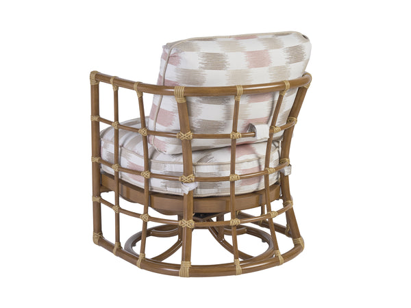 Lexington Tommy Bahama Outdoor 3360-09sw-40 Elegant Swivel Chair - Coastal-inspired Design With Leather-wrapped Bamboo & Wavy Glass  Wood 3360-09sw-40