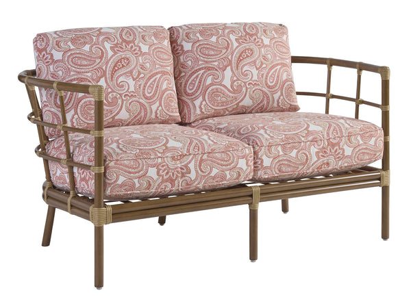 Lexington Tommy Bahama Outdoor 3360-22-40 Love Seat - Indulge In Coastal Luxury With Leather-wrapped Bamboo & Wavy Glass Design  Wood 3360-22-40