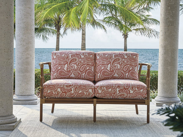 Lexington Tommy Bahama Outdoor 3360-22-40 Love Seat - Indulge In Coastal Luxury With Leather-wrapped Bamboo & Wavy Glass Design  Wood 3360-22-40