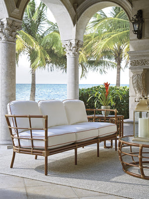 Lexington Tommy Bahama Outdoor 3360-33-40 Sofa - Embrace Coastal Elegance With Luxurious Leather-wrapped Bamboo & Wavy Glass Top  Wood 3360-33-40