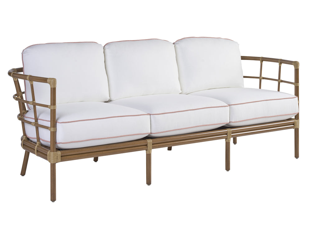 Lexington Tommy Bahama Outdoor 3360-33-40 Sofa - Embrace Coastal Elegance With Luxurious Leather-wrapped Bamboo & Wavy Glass Top  Wood 3360-33-40