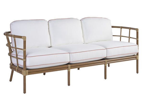 Lexington Tommy Bahama Outdoor 3360-33-40 Sofa - Embrace Coastal Elegance With Luxurious Leather-wrapped Bamboo & Wavy Glass Top  Wood 3360-33-40