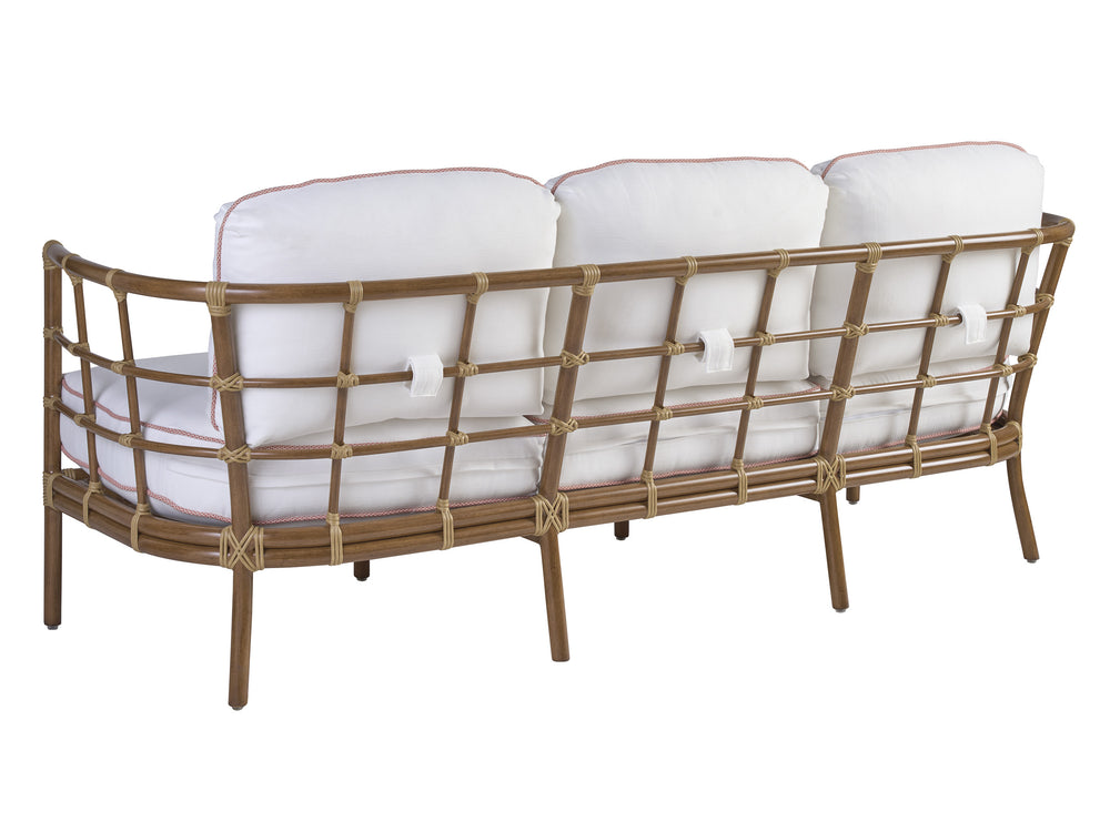 Lexington Tommy Bahama Outdoor 3360-33-40 Sofa - Embrace Coastal Elegance With Luxurious Leather-wrapped Bamboo & Wavy Glass Top  Wood 3360-33-40