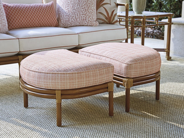 Lexington Tommy Bahama Outdoor 3360-44-40 Ottoman - Coastal Luxury Inspired By Palm Beach, Elegant Bamboo & Wavy Glass Design  Wood 3360-44-40