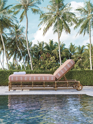 Lexington Tommy Bahama Outdoor 3360-75-40 Chaise Lounge - Coastal Elegance With Leather-wrapped Bamboo And Wavy Glass Top Design  Wood 3360-75-40