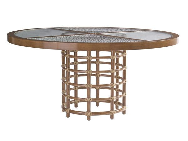 Lexington Tommy Bahama Outdoor 3360-870c Elegant Round Dining Table With Wavy Glass Top - Embrace Coastal Luxury And Style  Wood 3360-870c