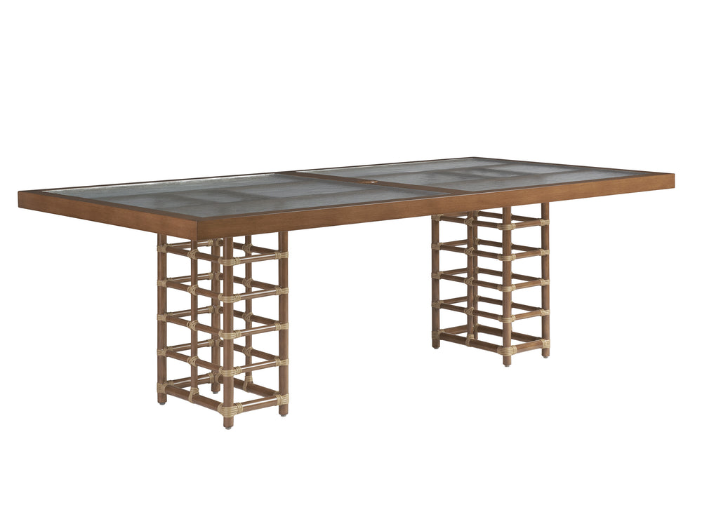 Lexington Tommy Bahama Outdoor 3360-876c Coastal Elegance Rectangular Dining Table With Wavy Glass Top For Luxurious Outdoor Living  Wood 3360-876c