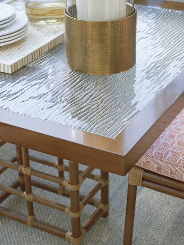Lexington Tommy Bahama Outdoor 3360-876c Coastal Elegance Rectangular Dining Table With Wavy Glass Top For Luxurious Outdoor Living  Wood 3360-876c