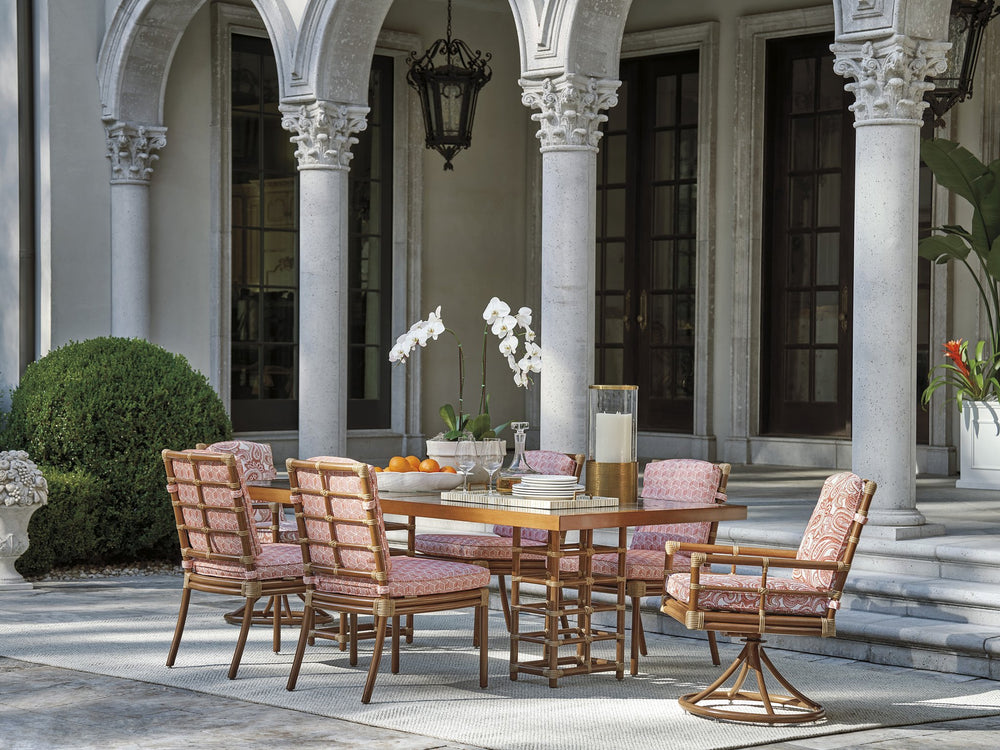 Lexington Tommy Bahama Outdoor 3360-876c Coastal Elegance Rectangular Dining Table With Wavy Glass Top For Luxurious Outdoor Living  Wood 3360-876c