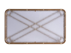 Lexington Tommy Bahama Outdoor 3360-947 Coastal Luxury Rectangular Cocktail Table With Wavy Glass Top & Leather-wrapped Bamboo  Wood 3360-947