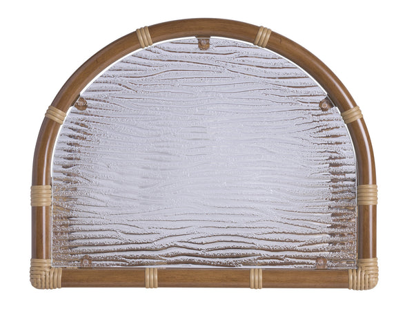 Lexington Tommy Bahama Outdoor 3360-950 Coastal Luxury Demilune End Table - Stylish Bamboo & Wavy Glass For Elegant Living Spaces  Wood 3360-950