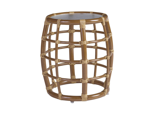 Lexington Tommy Bahama Outdoor 3360-952 Coastal Elegance Accent Table With Wavy Glass Top And Leather-wrapped Bamboo Design  Wood 3360-952