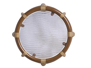 Lexington Tommy Bahama Outdoor 3360-952 Coastal Elegance Accent Table With Wavy Glass Top And Leather-wrapped Bamboo Design  Wood 3360-952