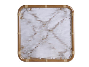 Lexington Tommy Bahama Outdoor 3360-955 Coastal Square End Table - Leather-wrapped Bamboo With Wavy Glass Top For Outdoor Elegance  Wood 3360-955