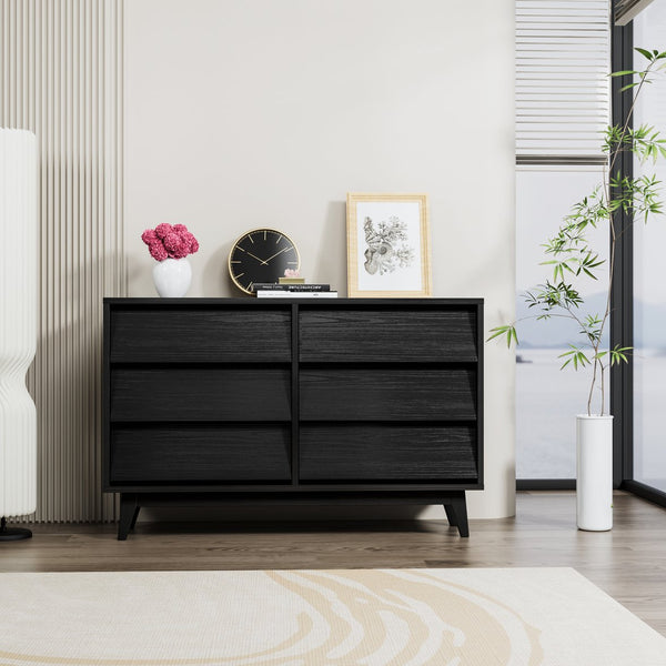 English Elm 6 Drawer Double Dresser with Vintage Bevel Design, Solid Wood Legs, Smooth Metal Runners, Sturdy Storage Organizer W578P170159
