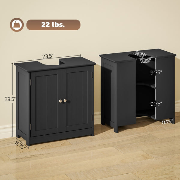 English Elm Bathroom Pedestal Sink Surround Cabinet Matte Black Mdf Double Door Storage T3971P440234