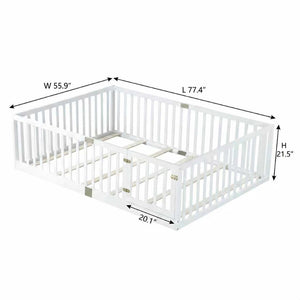 English Elm Twin Floor Bed Solid Rubber Wood with Tall Safety Railings for Toddler Sleep White W504P287658
