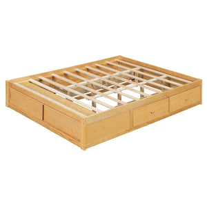 English Elm Queen Platform Bed with Four Storage Drawers Footboard Cubby Modern Low Profile Frame Natural LP000138AAN
