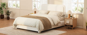 English Elm Boucle Queen Platform Bed Curved Cloud Headboard Low Profile Modern Bedroom Frame N733P439495K