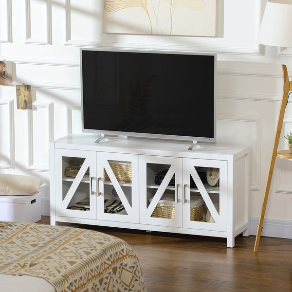 English Elm HOMCOM Compact TV Stand with Adjustable Shelves, Cable Management & Steel Frame for Small Rooms White W2225P229584