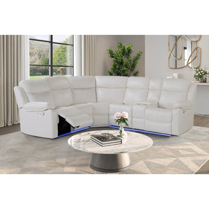 English Elm BLANCHE Plush Upholstered Left Arm Facing Sectional with Pillow-Top Arms, Manual Recline & Console Storage White 61 L x 29.52 W x 25.19 H B201S00382