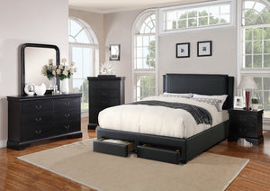 English Elm Black Luxurious Queen Bed with Hidden Storage Drawers Upholstered Faux Leather Modern Frame Black 64 L x 49 W x 5 H B011S02013
