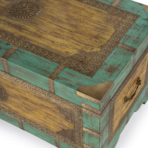 Butler Specialty Nador Hand-painted Brass Inlay Storage Trunk Coffee Table - Vintage Charm & Spacious Functionality Blue,Yellow Mango Solids,Brass 3365114-butler