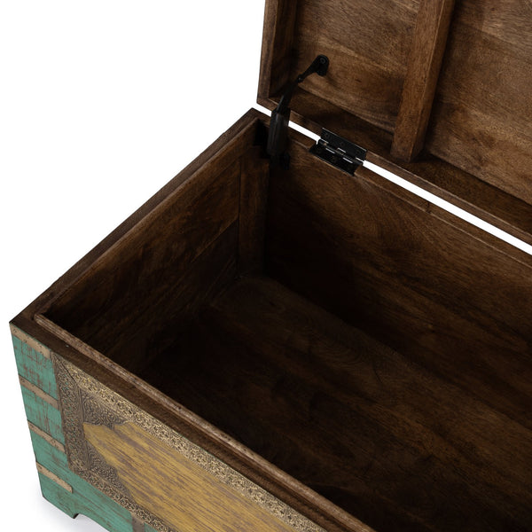 Butler Specialty Nador Hand-painted Brass Inlay Storage Trunk Coffee Table - Vintage Charm & Spacious Functionality Blue,Yellow Mango Solids,Brass 3365114-butler