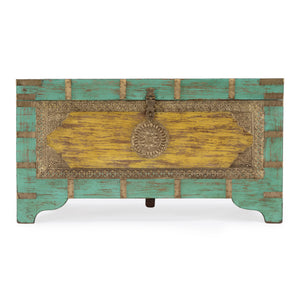 Butler Specialty Nador Hand-painted Brass Inlay Storage Trunk Coffee Table - Vintage Charm & Spacious Functionality Blue,Yellow Mango Solids,Brass 3365114-butler