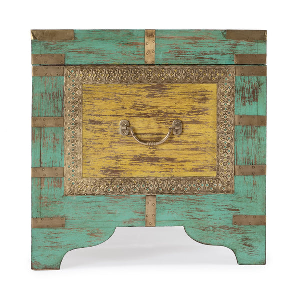 Butler Specialty Nador Hand-painted Brass Inlay Storage Trunk Coffee Table - Vintage Charm & Spacious Functionality Blue,Yellow Mango Solids,Brass 3365114-butler