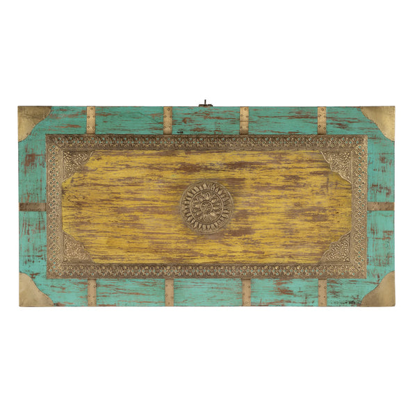 Butler Specialty Nador Hand-painted Brass Inlay Storage Trunk Coffee Table - Vintage Charm & Spacious Functionality Blue,Yellow Mango Solids,Brass 3365114-butler