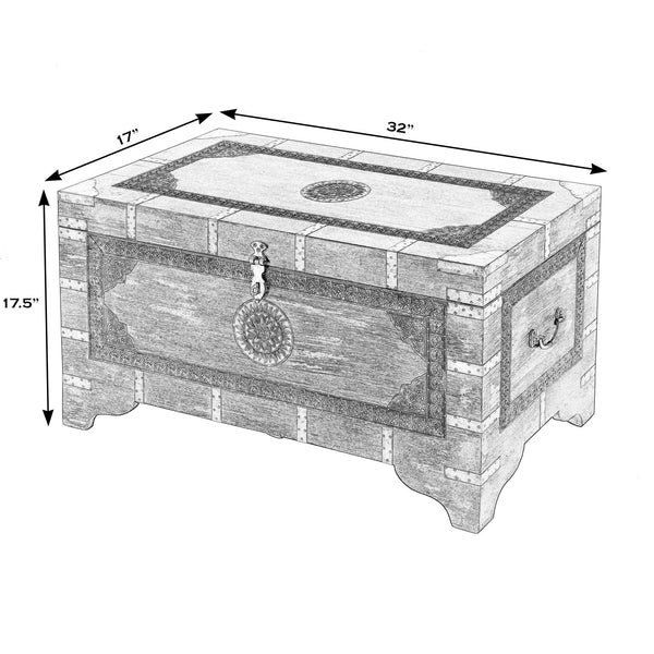Butler Specialty Nador Hand-painted Brass Inlay Storage Trunk Coffee Table - Vintage Charm & Spacious Functionality Blue,Yellow Mango Solids,Brass 3365114-butler
