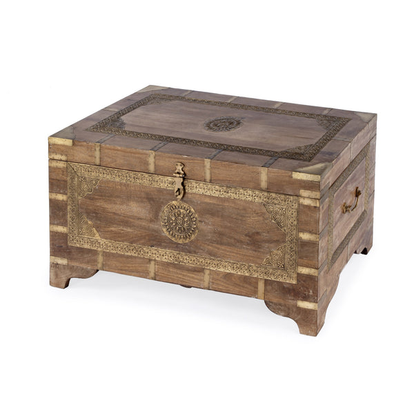 Butler Specialty Nador Hand-painted Brass Inlay Storage Trunk Coffee Table - Vintage Charm & Spacious Functionality Light Brown Mango Solids,Brass 3365118-butler