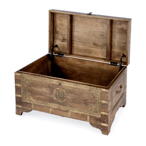 Butler Specialty Nador Hand-painted Brass Inlay Storage Trunk Coffee Table - Vintage Charm & Spacious Functionality Light Brown Mango Solids,Brass 3365118-butler
