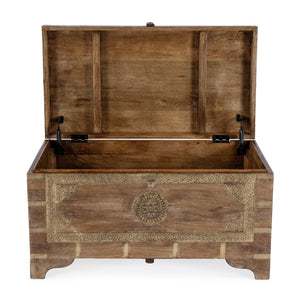 Butler Specialty Nador Hand-painted Brass Inlay Storage Trunk Coffee Table - Vintage Charm & Spacious Functionality Light Brown Mango Solids,Brass 3365118-butler