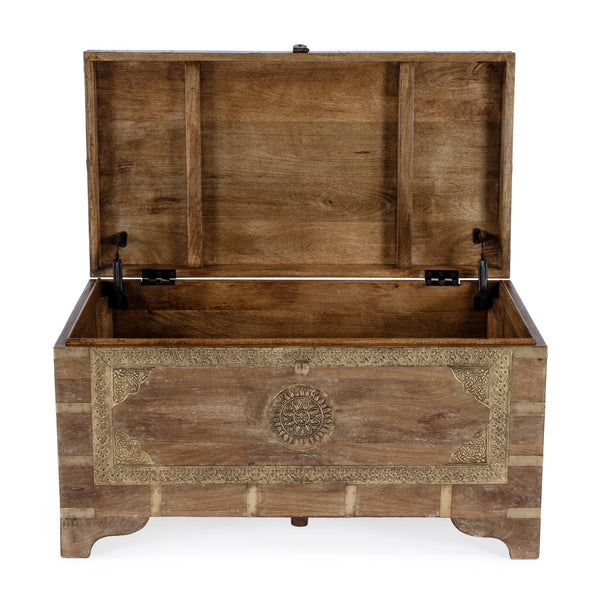 Butler Specialty Nador Hand-painted Brass Inlay Storage Trunk Coffee Table - Vintage Charm & Spacious Functionality Light Brown Mango Solids,Brass 3365118-butler
