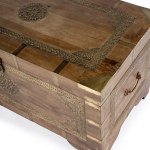 Butler Specialty Nador Hand-painted Brass Inlay Storage Trunk Coffee Table - Vintage Charm & Spacious Functionality Light Brown Mango Solids,Brass 3365118-butler