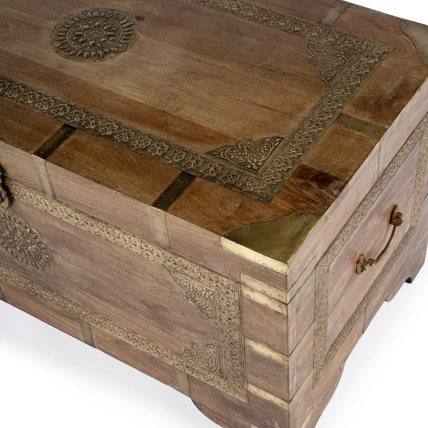 Butler Specialty Nador Hand-painted Brass Inlay Storage Trunk Coffee Table - Vintage Charm & Spacious Functionality Light Brown Mango Solids,Brass 3365118-butler