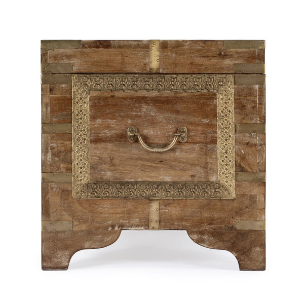 Butler Specialty Nador Hand-painted Brass Inlay Storage Trunk Coffee Table - Vintage Charm & Spacious Functionality Light Brown Mango Solids,Brass 3365118-butler