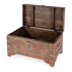 Butler Specialty Nador Hand-painted Brass Inlay Storage Trunk Coffee Table - Vintage Charm & Spacious Functionality Pink Mango Solids,Brass 3365216-butler