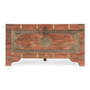 Butler Specialty Nador Hand-painted Brass Inlay Storage Trunk Coffee Table - Vintage Charm & Spacious Functionality Pink Mango Solids,Brass 3365216-butler