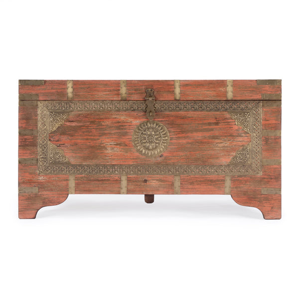 Butler Specialty Nador Hand-painted Brass Inlay Storage Trunk Coffee Table - Vintage Charm & Spacious Functionality Pink Mango Solids,Brass 3365216-butler