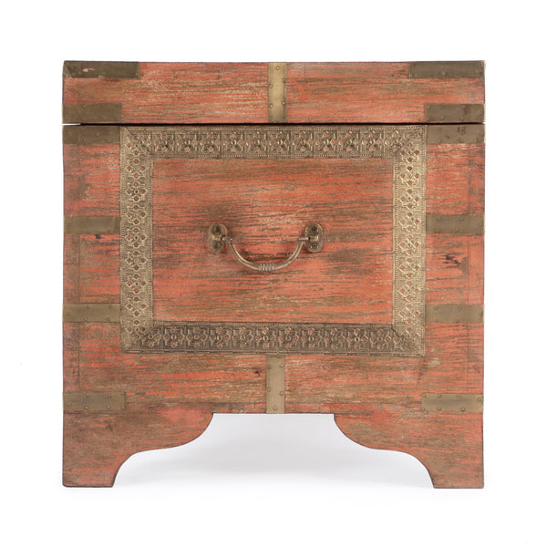 Butler Specialty Nador Hand-painted Brass Inlay Storage Trunk Coffee Table - Vintage Charm & Spacious Functionality Pink Mango Solids,Brass 3365216-butler
